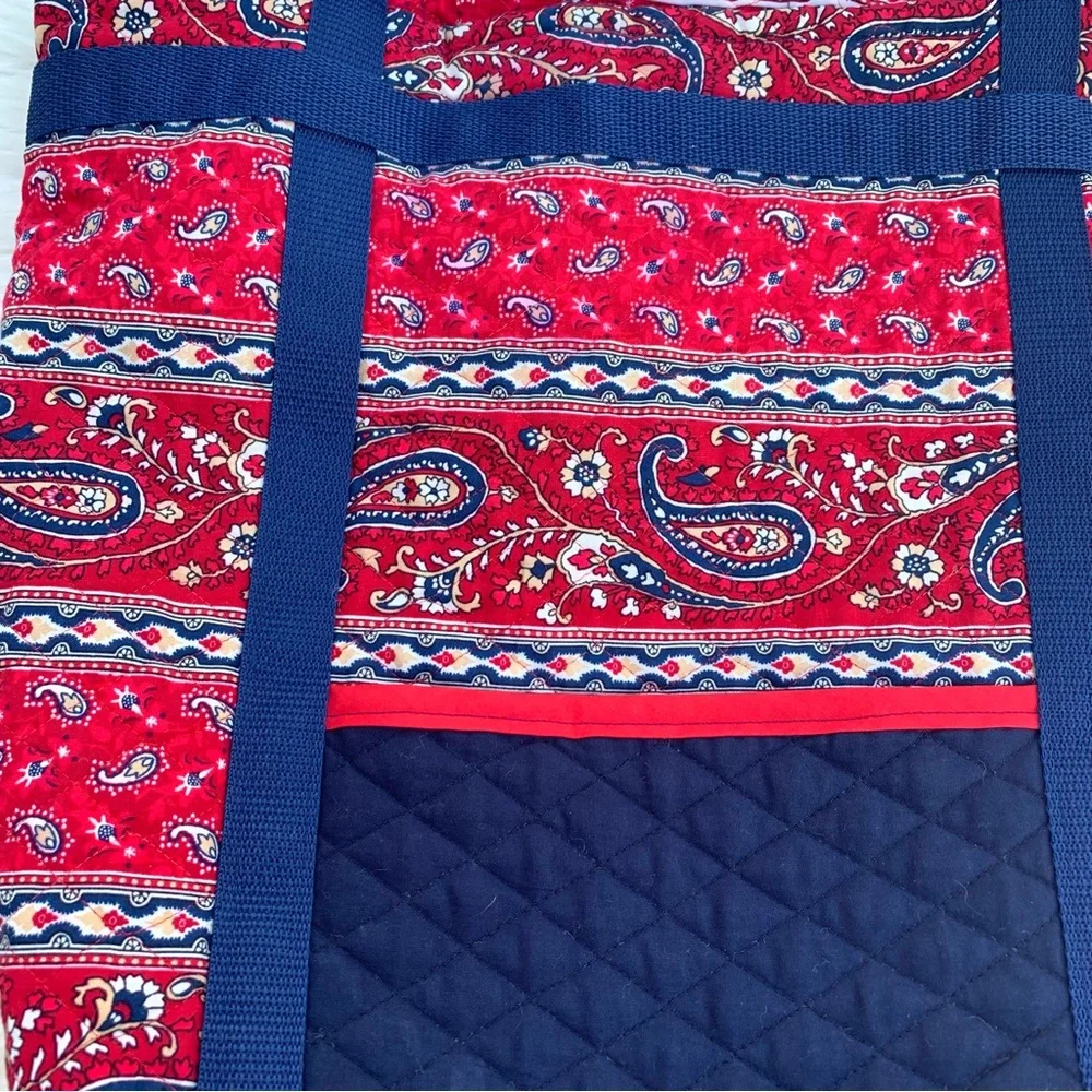 Handmade Red & Blue Paisley Floral Quilted Oversized Tote Purse Bag